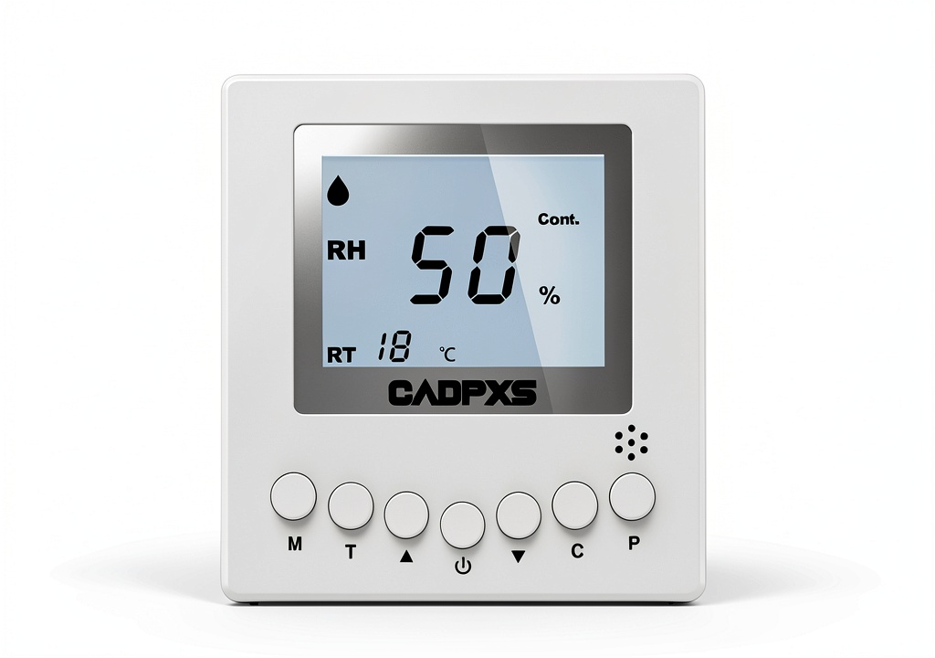 CADPXS remote controller displaying humidity settings on LCD screen