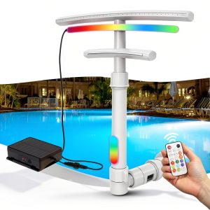 Pool Fountain with Lights for Above and Inground Pools, Dual-Layer Spray Solar Power Pool Waterfall Sprinkler Chiller Aerator, Water Fountain Swimming Pool Accessories with 9-Color Lights and 4 Modes-0