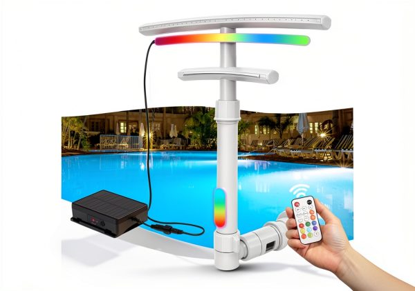 Pool Fountain with Lights for Above and Inground Pools, Dual-Layer Spray Solar Power Pool Waterfall Sprinkler Chiller Aerator, Water Fountain Swimming Pool Accessories with 9-Color Lights and 4 Modes-0