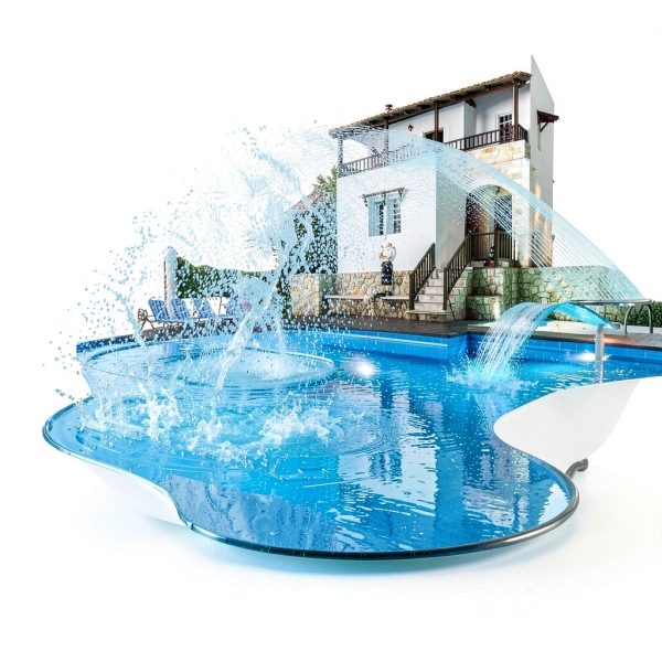 Pool Fountain with Lights for Above and Inground Pools, Dual-Layer Spray Solar Power Pool Waterfall Sprinkler Chiller Aerator, Water Fountain Swimming Pool Accessories with 9-Color Lights and 4 Modes-1