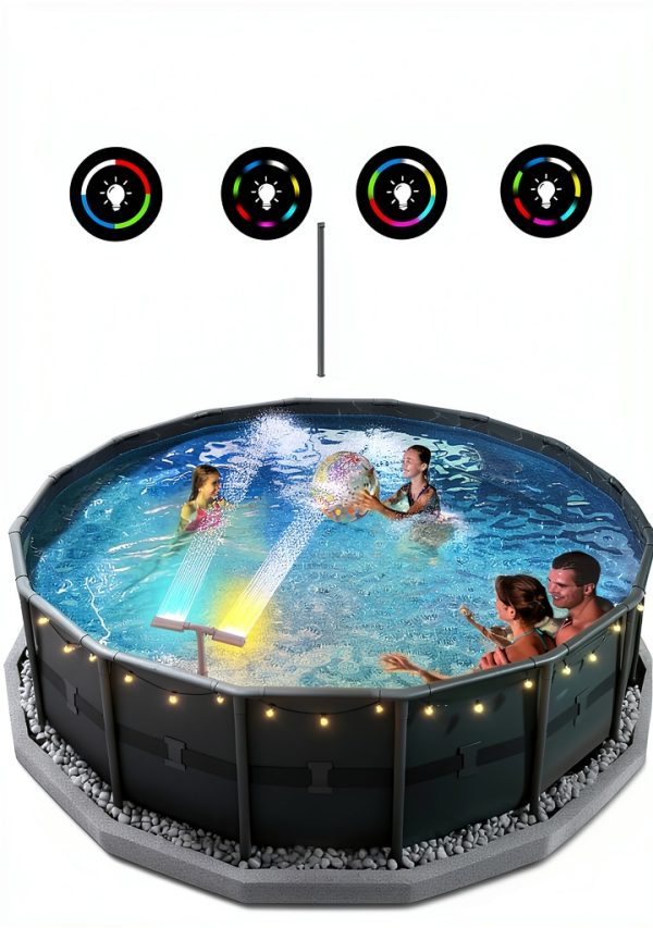 POOLHACKER Pool Fountains for Above Ground Pool, Pool Sprinkler Fountain, Gray, YC028-LED-SET-1