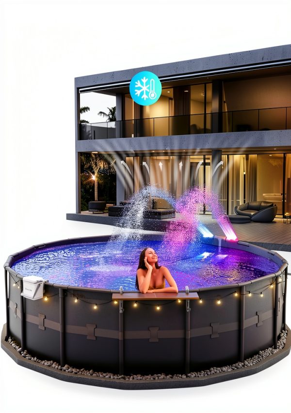 POOLHACKER Pool Fountains for Above Ground Pool, Pool Sprinkler Fountain, Gray, YC028-LED-SET-4